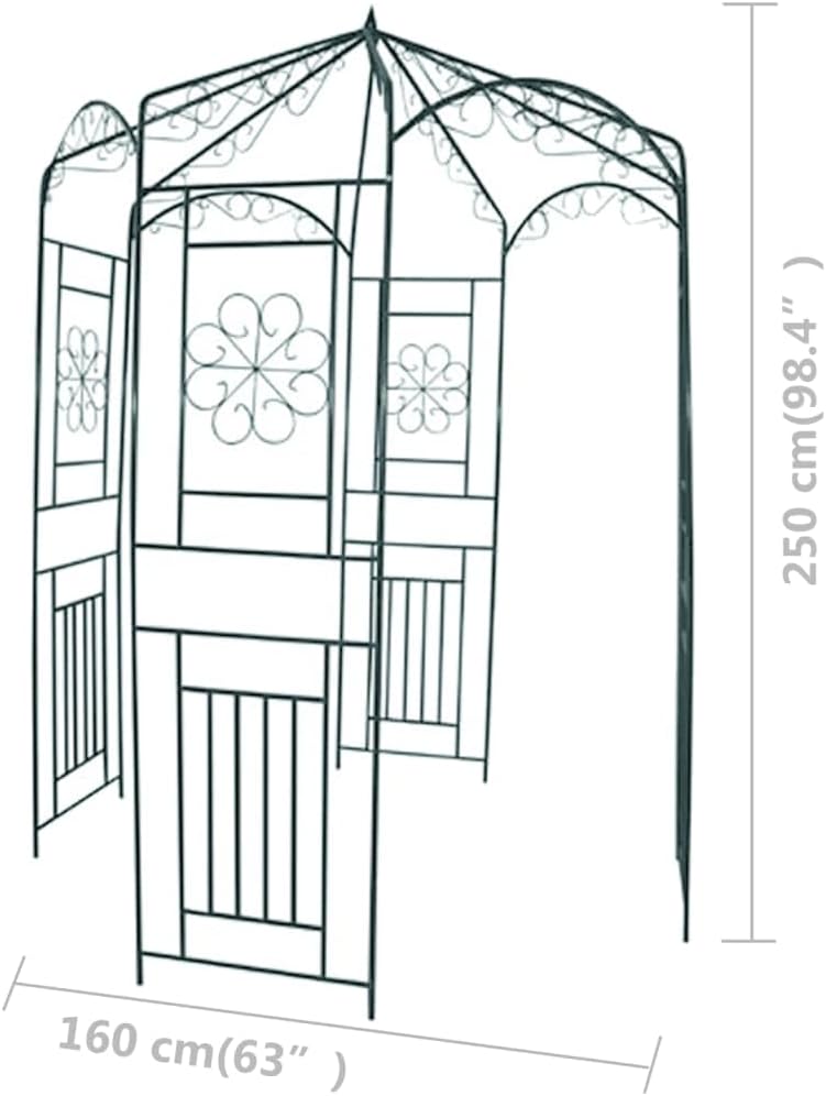 Garden Arch 98.4" Dark Green,Romantic Wrought Iron Garden Arch Pavilion for Climbing Plants Patio Furniture