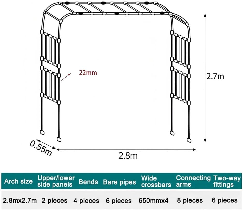Stainless Steel Garden Arch, Pavilion Plants Support Archway, Outdoor Arch Tunnel Trellis for Climbing Plant, for Courtyard, Event Decoration,Outdoor Wedding Party (Black 2.8x0.55x2.7 m)