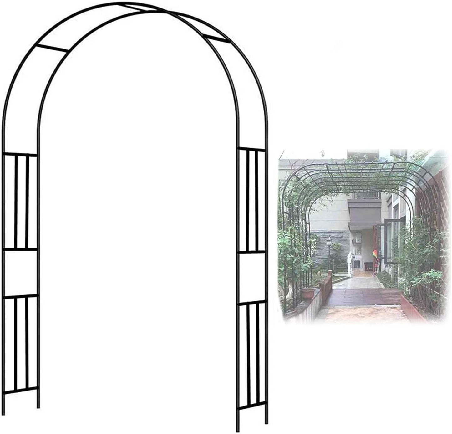 Large Metal Garden Arch, Rose Arch, Heavy Duty Strong Tubular Arbour, for Roses Climbing Plants Support Archway Garden Decoration,1.2m to 3m,Black-150×240cm