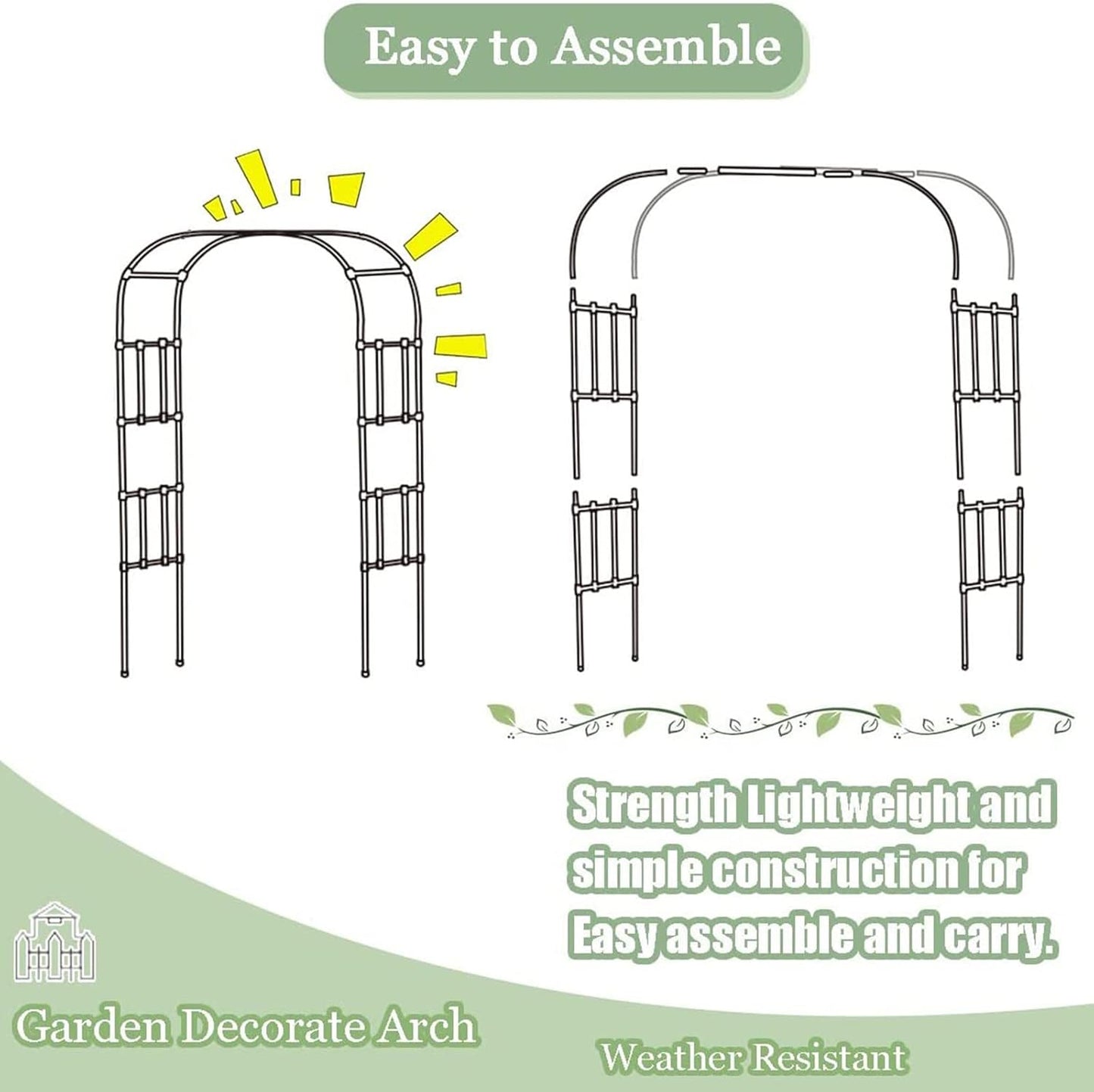 Large Metal Garden Arch, Rose Arch, Heavy Duty Strong Tubular Arbour, for Roses Climbing Plants Support Archway Garden Decoration,1.2m to 3m,Black-150×240cm