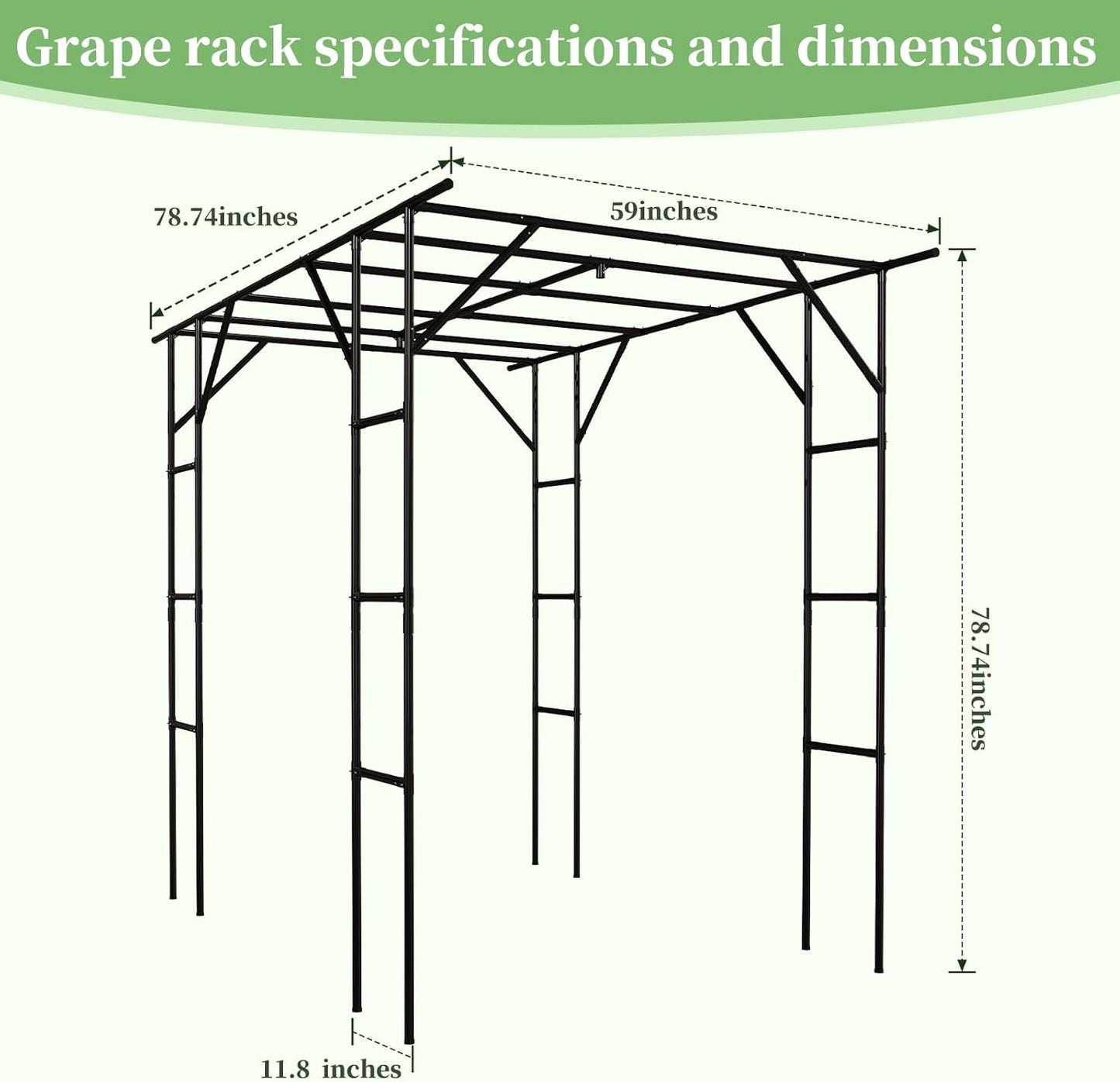 Grape Vine Trellis - Size: 78.8 * 78.5 * 59 inches - Large Outdoor Garden Arch Trellis, Used for Outdoor Climbing of Plants, Courtyard and Garden Decoration of Pavilions (Black)