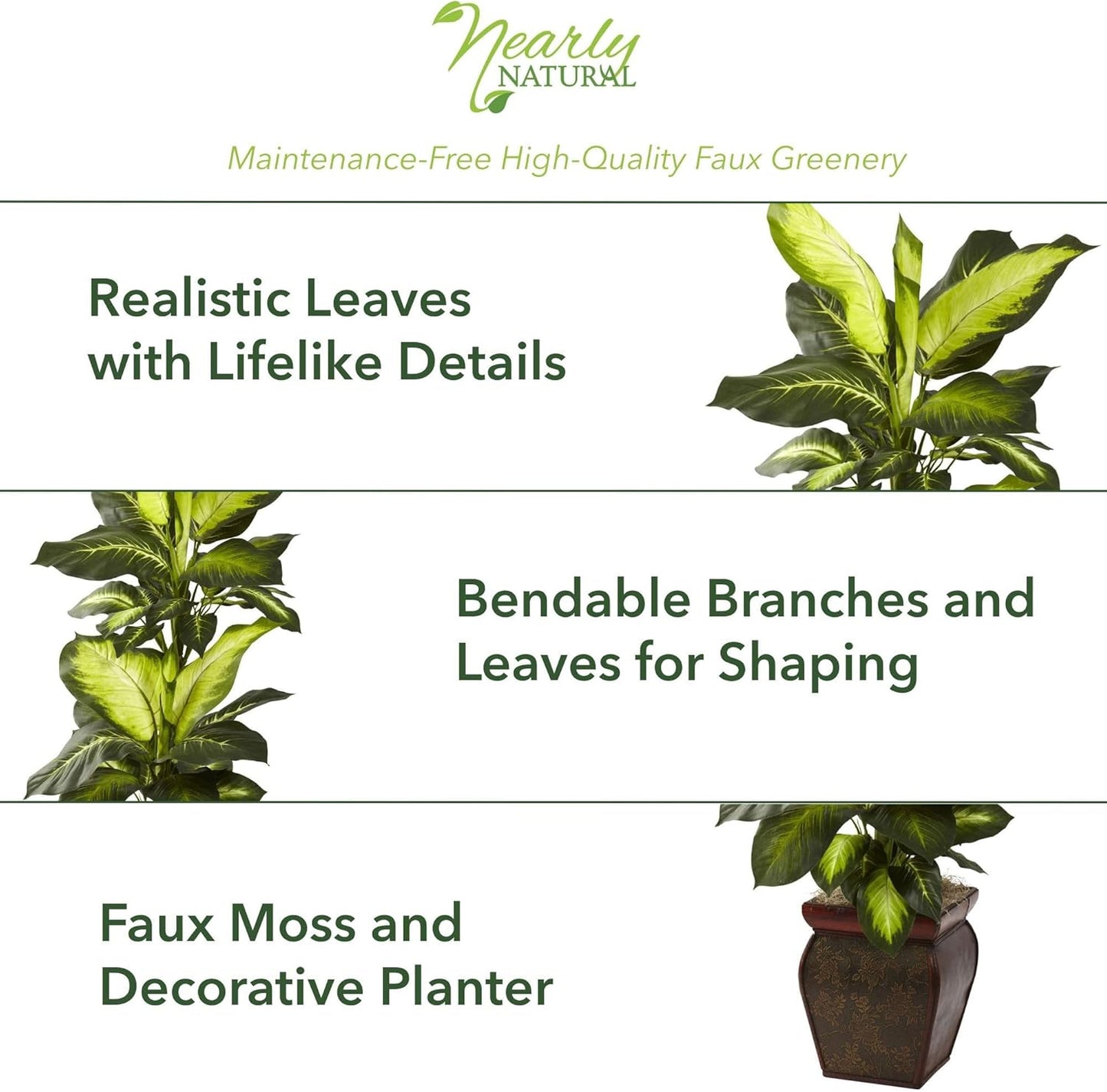 Nearly Natural Golden Dieffenbachia with Decorative Planter