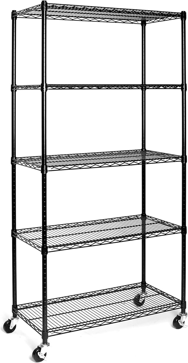 Seville Classics UltraDurable Heavy Duty NSF Solid Steel Wire Rack Storage Unit Organizer for Garage, Warehouse, Office, Restaurant, Classroom, Kitchen, 5-Tier Shelving, 60" W x 18" D