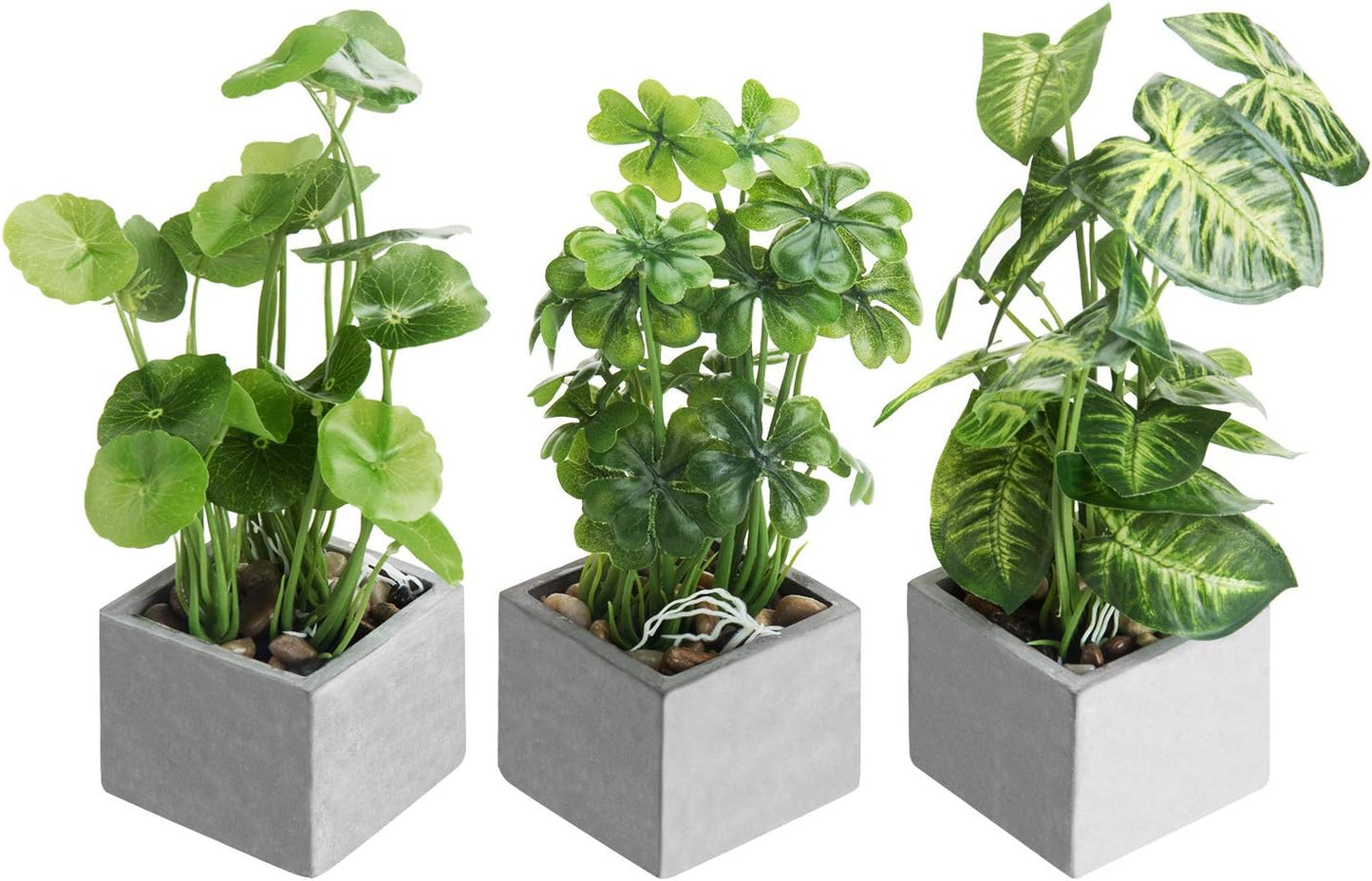 MyGift Set of 3 Fake Plants, Small Artificial Potted Plants Indoor in Clear Glass Pot, 9.5 Inch Faux Plant for Home Decor