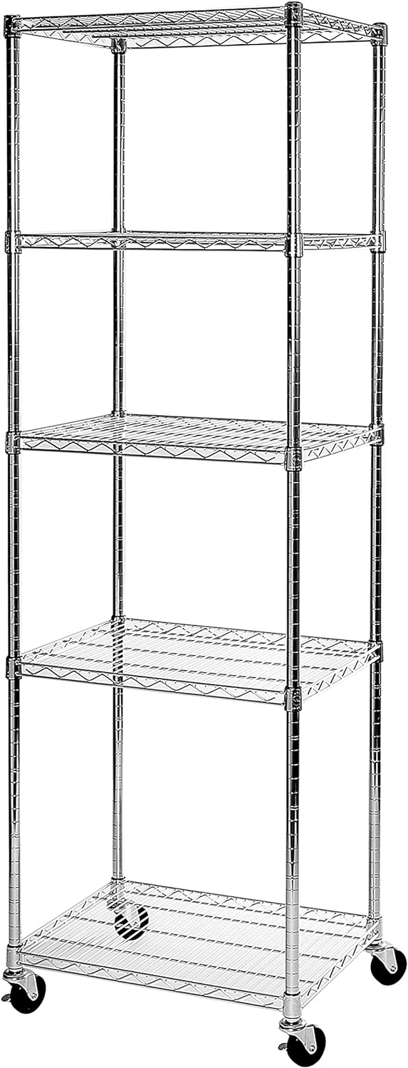 Seville Classics UltraDurable Heavy Duty NSF Solid Steel Wire Rack Storage Unit Organizer for Garage, Warehouse, Office, Restaurant, Classroom, Kitchen, 5-Tier Shelving, 48" W x 18" D