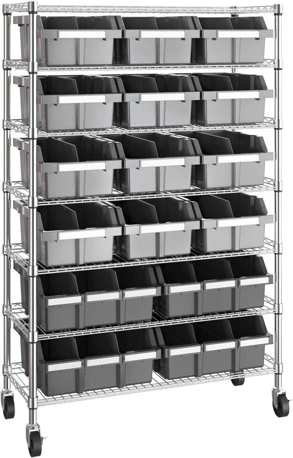 Seville Classics Heavy Duty NSF Bin Rack Solid Steel Wire Shelving Storage Unit, Patented Organizer for Garage, Warehouse, Office, Restaurant, Classroom, Kitchen, Gray, Includes 21 Bins