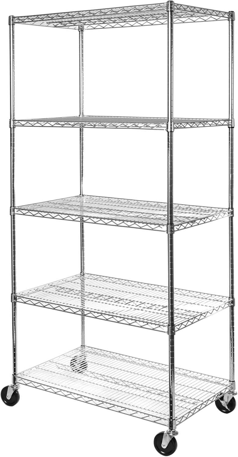 Seville Classics UltraDurable Heavy Duty NSF Solid Steel Wire Rack Storage Unit Organizer for Garage, Warehouse, Office, Restaurant, Classroom, Kitchen, 5-Tier Shelving, 60" W x 18" D