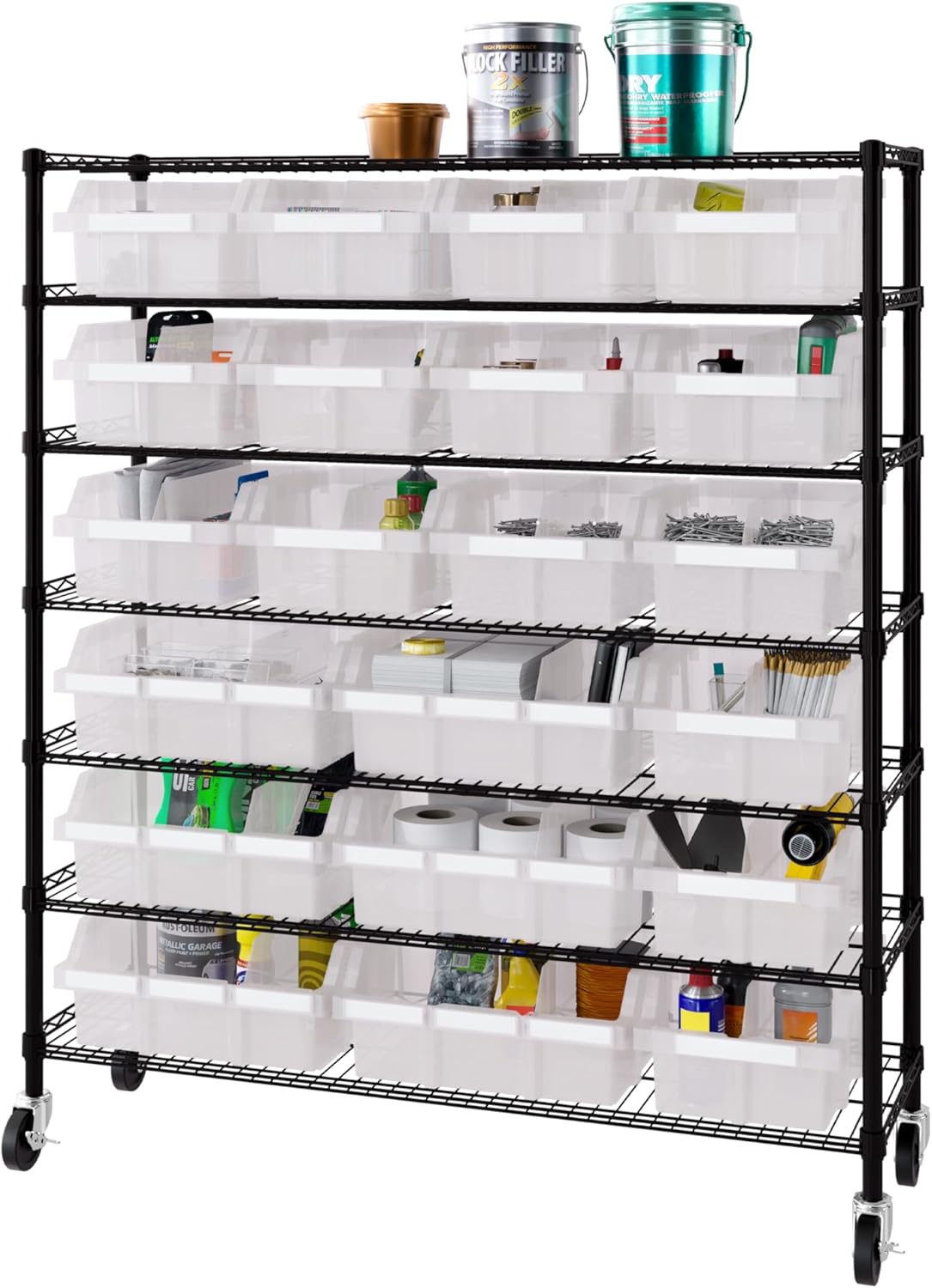 Seville Classics Heavy Duty NSF Bin Rack Solid Steel Wire Shelving Storage Unit, Patented Organizer for Garage, Warehouse, Office, Restaurant, Classroom, Kitchen, Gray, Includes 21 Bins