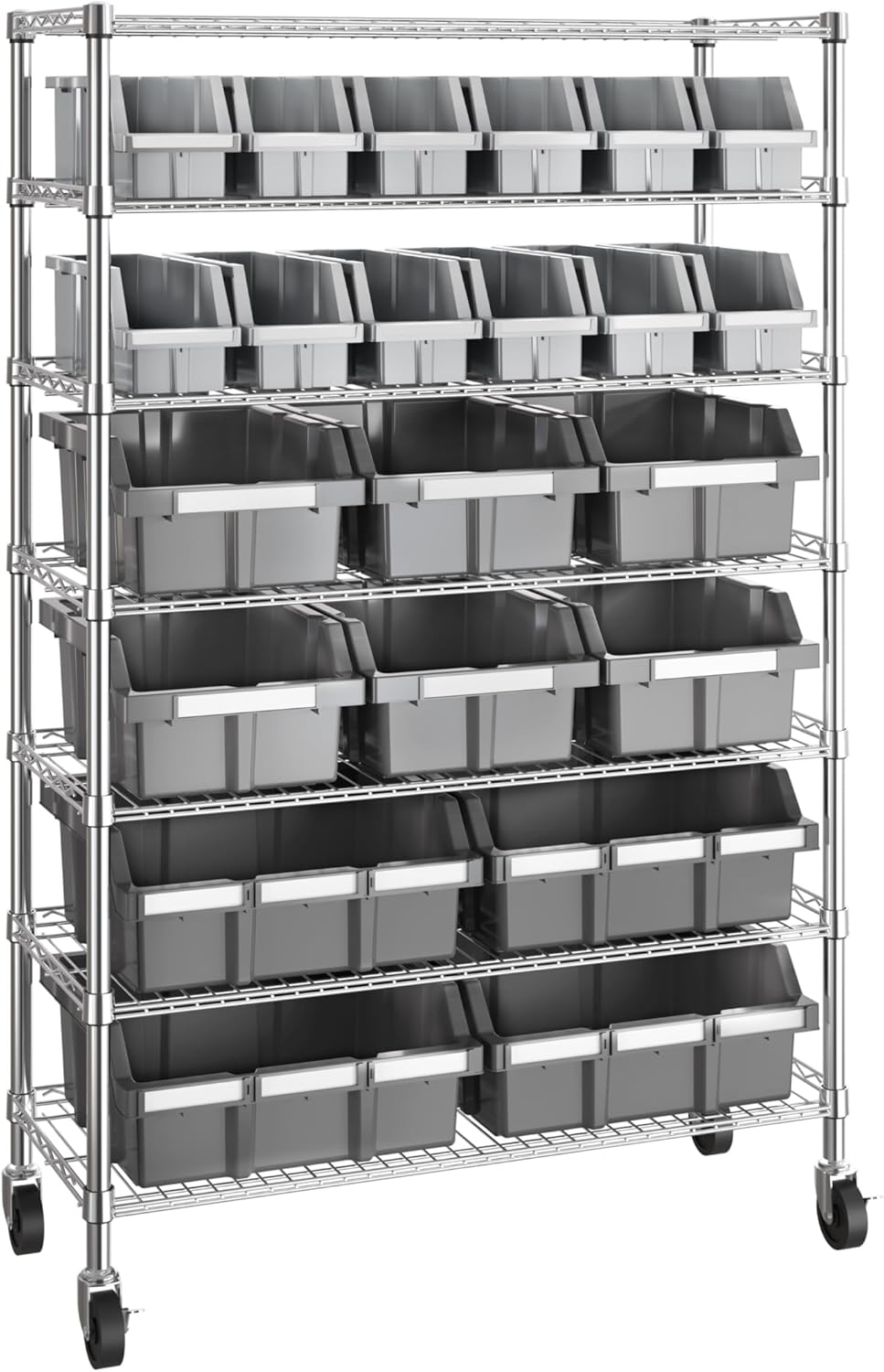 Seville Classics Heavy Duty NSF Bin Rack Solid Steel Wire Shelving Storage Unit, Patented Organizer for Garage, Warehouse, Office, Restaurant, Classroom, Kitchen, Gray, Includes 21 Bins