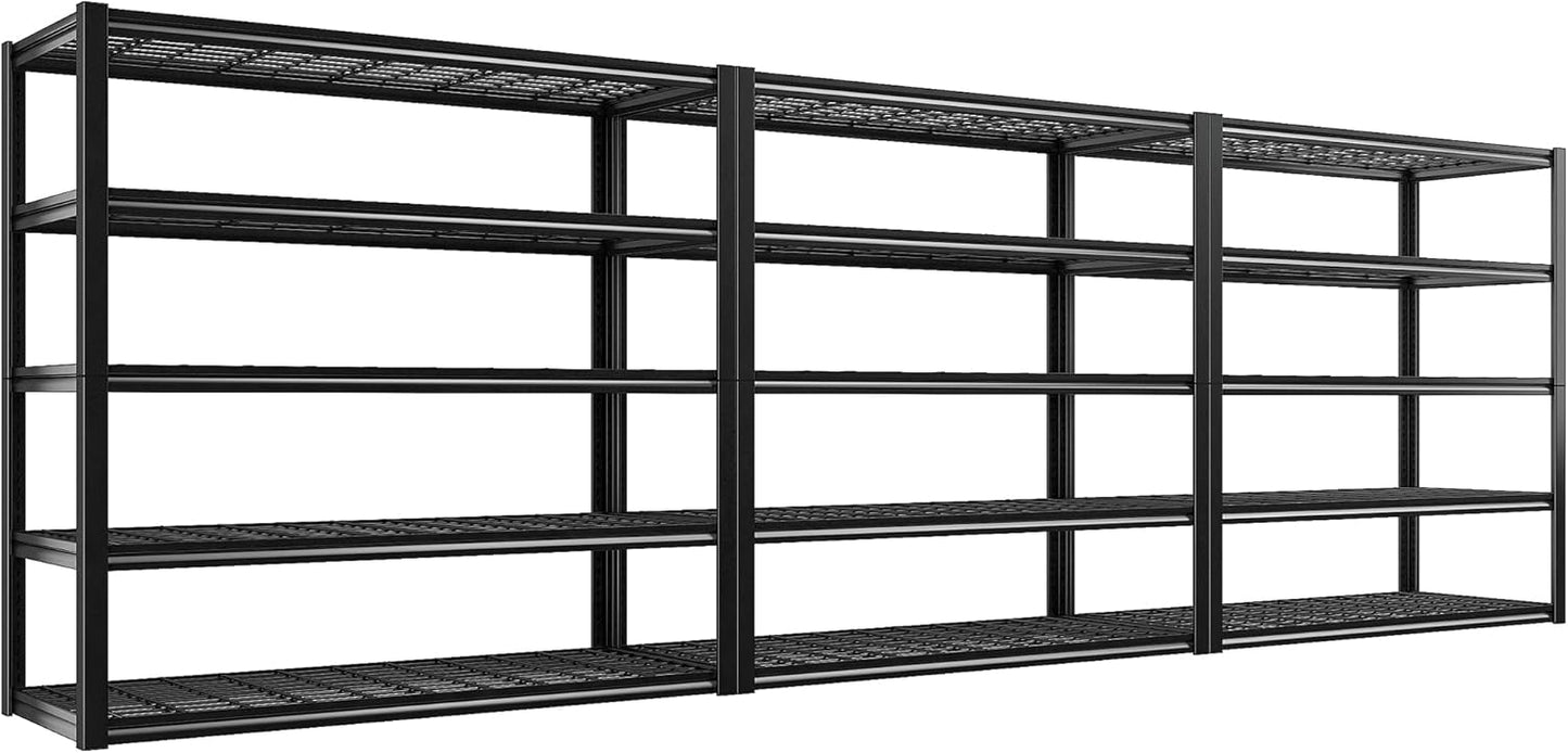 REIBII 60" W Garage Shelving Heavy Duty Metal Shelving 3000LBS Storage Shelves Adjustable Metal Shelves for Storage Industrial 5 Tier Garage Shelves for Warehouse Basement Pantry 60"W x 24"D x 72"H