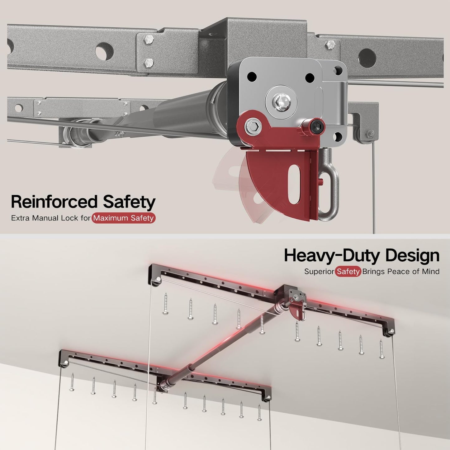 Overhead Garage Storage Rack for 8-10 FT Ceiling, 4x4 FT Ceiling Storage Racks with Safety Lock, Ideal for Garage Storage Mounted Lift System and Storage Organizer, 250lbs Capacity