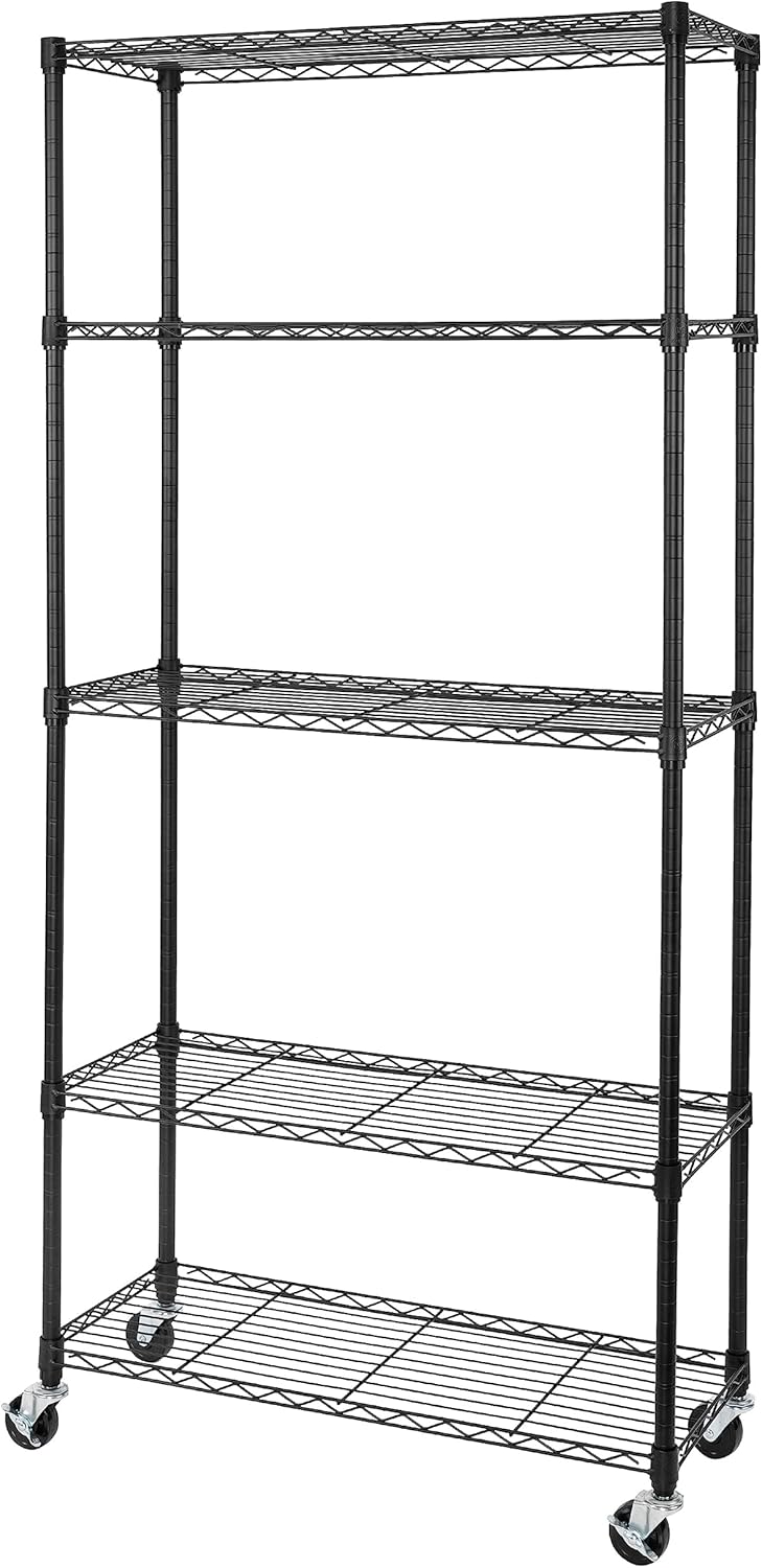 Seville Classics UltraDurable Heavy Duty NSF Solid Steel Wire Rack Storage Unit Organizer for Garage, Warehouse, Office, Restaurant, Classroom, Kitchen, 5-Tier Shelving, 60" W x 18" D