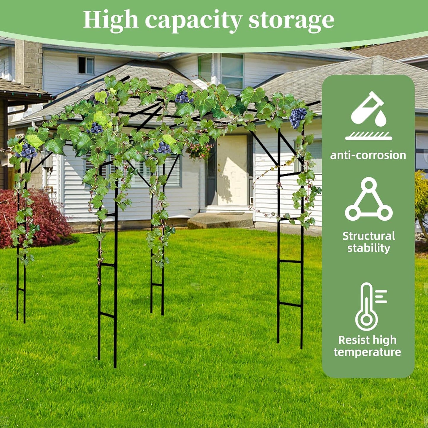 Grape Vine Trellis - Size: 78.8 * 78.5 * 59 inches - Large Outdoor Garden Arch Trellis, Used for Outdoor Climbing of Plants, Courtyard and Garden Decoration of Pavilions (Black)