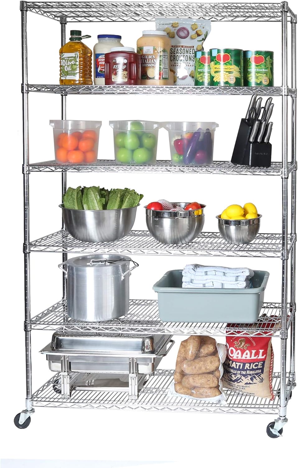 Seville Classics UltraDurable Heavy Duty NSF Solid Steel Wire Rack Storage Unit Organizer for Garage, Warehouse, Office, Restaurant, Classroom, Kitchen, 5-Tier Shelving, 60" W x 18" D