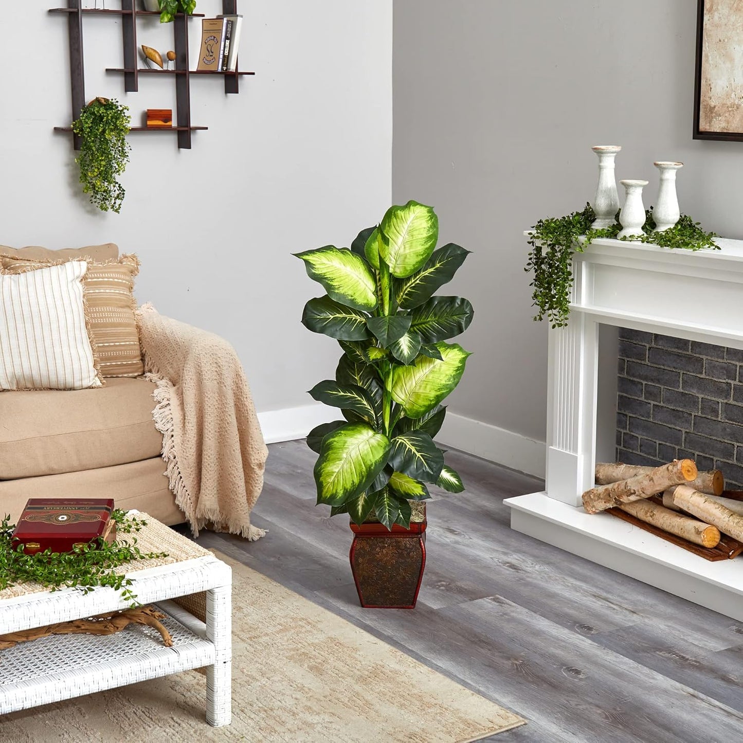 Nearly Natural Golden Dieffenbachia with Decorative Planter