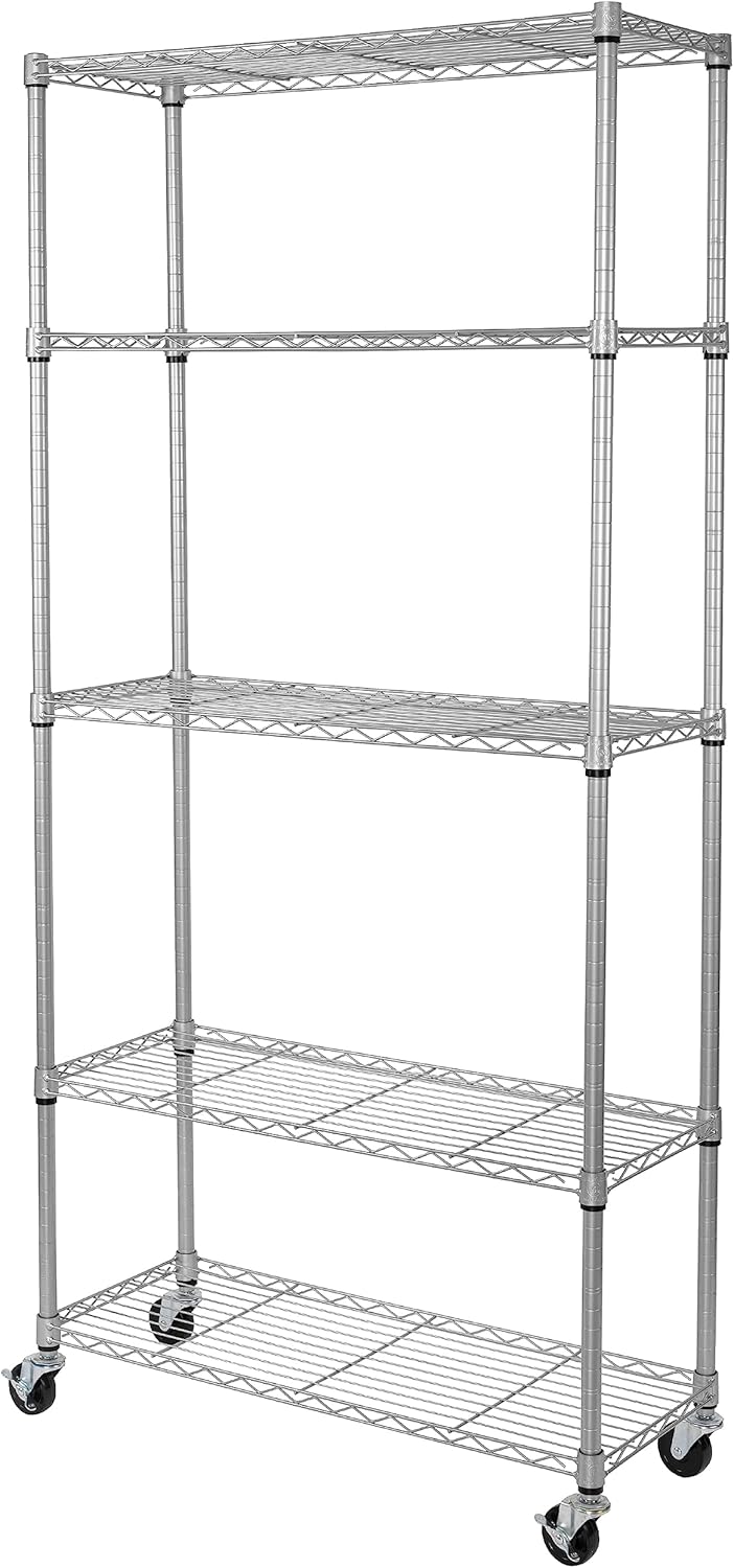 Seville Classics UltraDurable Heavy Duty NSF Solid Steel Wire Rack Storage Unit Organizer for Garage, Warehouse, Office, Restaurant, Classroom, Kitchen, 5-Tier Shelving, 48" W x 18" D