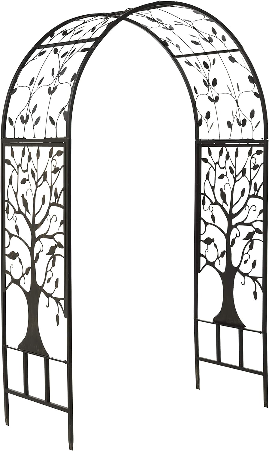 Plow & Hearth Arch Metal Outdoor Garden Arbor | Tree of Life | 83 Inches Tall | Black | Trellis Lattice for Plants | Wedding | Outdoor Patio Décor