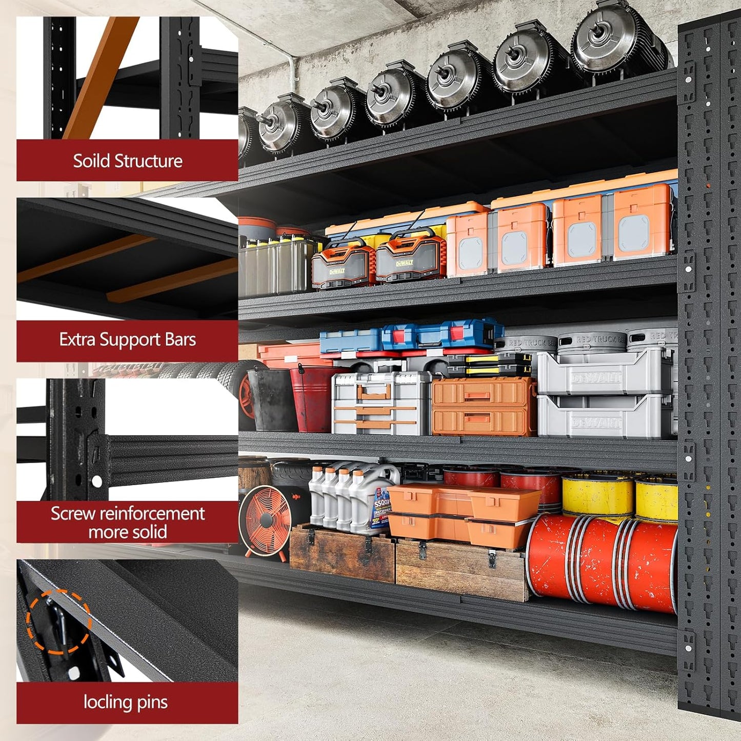 5000LBS Storage Shelves,71" W Garage Shelving Heavy Duty Metal Adjustable Garage Shelves, Shelving Units Industrial Shelving for Warehouse,71" W x 24" D x 69" H,Black