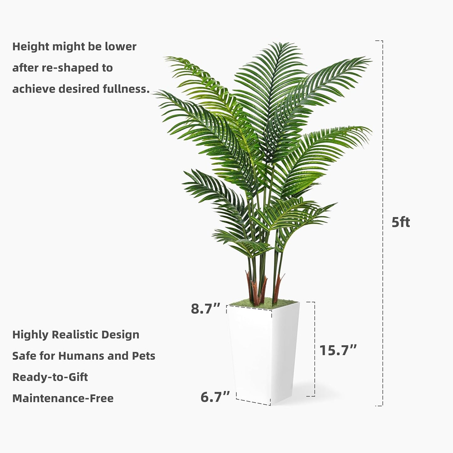 Artificial Palm Tree 5FT - Fake Tree with White Tall Planter - Faux Tropical Areca Floor Plant in Pot - Artificial Silk Plant for Home Office Living Room Decor Indoor