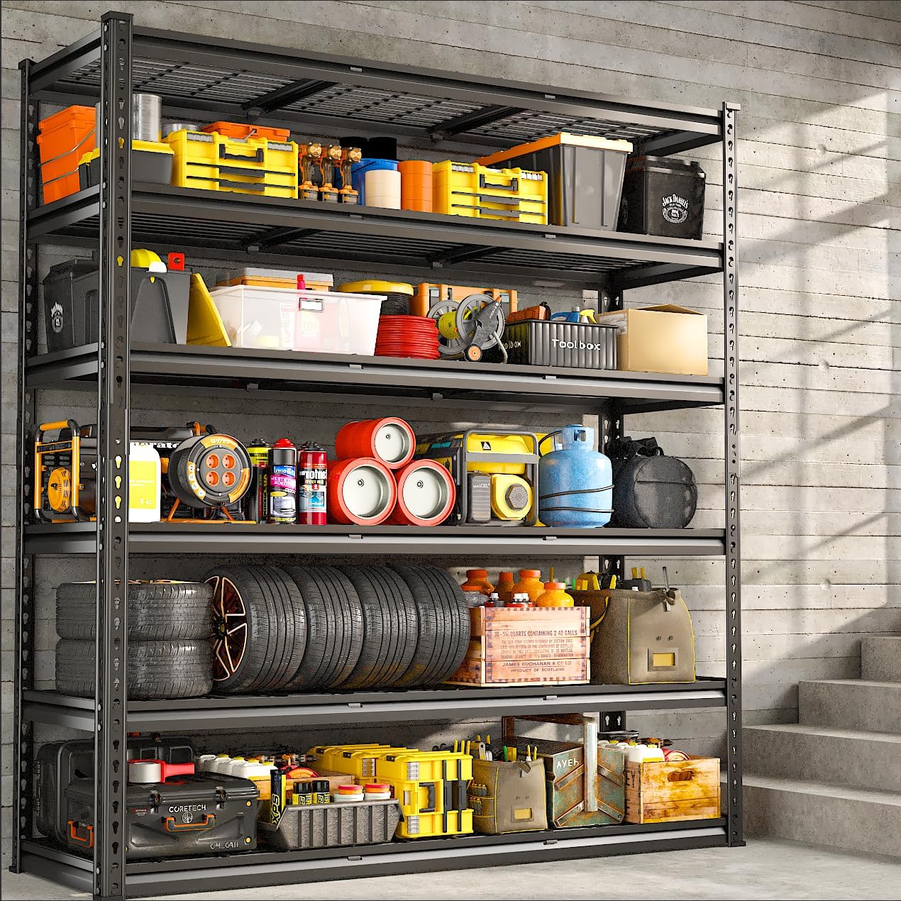 REIBII 60" W Garage Shelving 3000LBS Garage Shelving Heavy Duty Storage Shelves, 5 Tier Metal Shelves, Adjustable Industrial Shelf for Warehouse, Basement, Pantry, 60" W x 24" D x 72" H