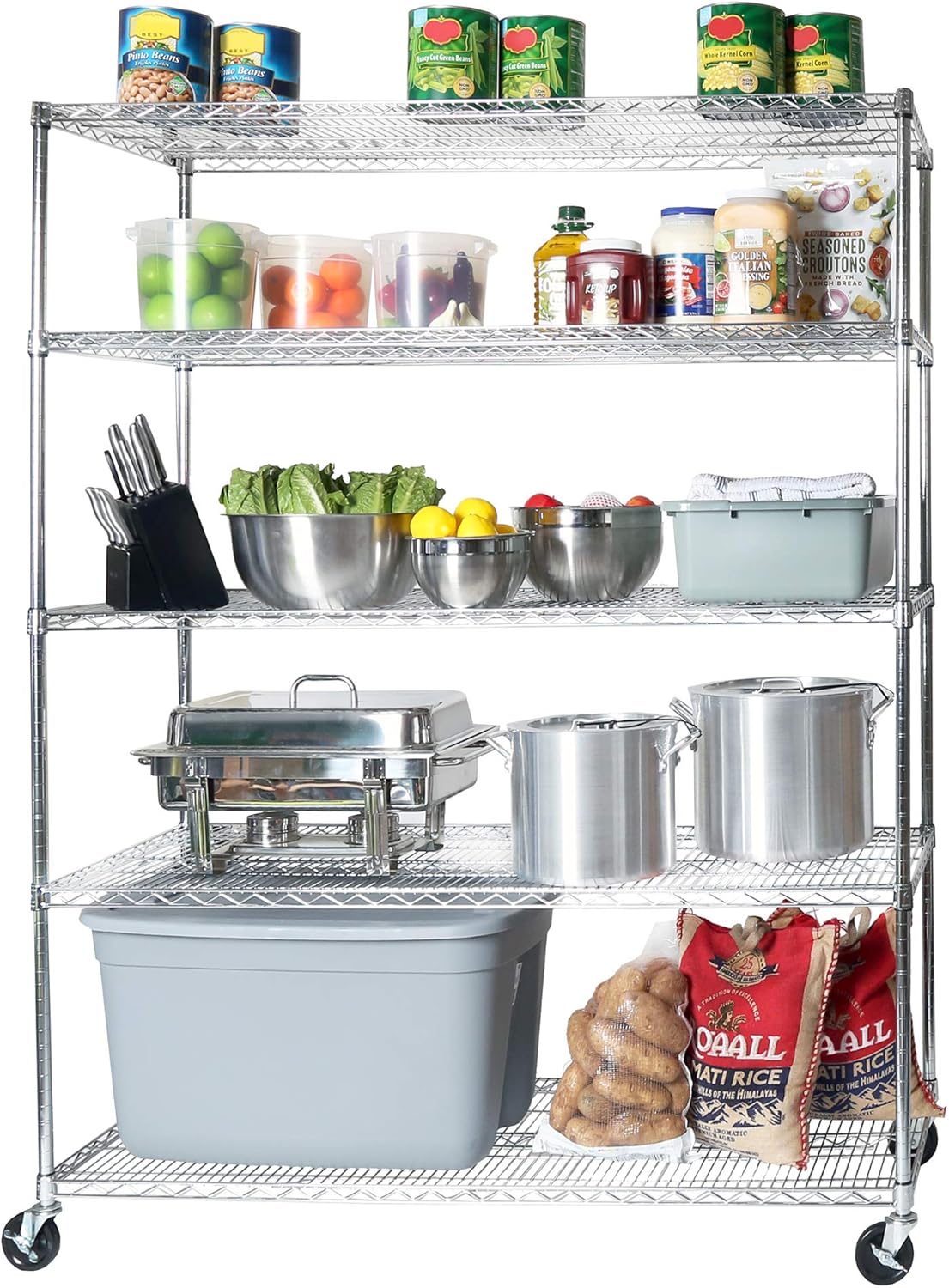 Seville Classics UltraDurable Heavy Duty NSF Solid Steel Wire Rack Storage Unit Organizer for Garage, Warehouse, Office, Restaurant, Classroom, Kitchen, 5-Tier Shelving, 60" W x 18" D