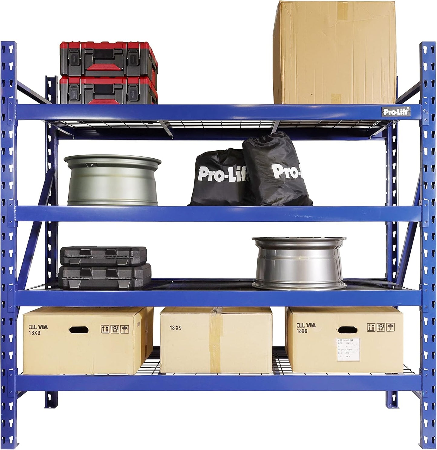 Pro-Lift Garage Storage Shelves - Heavy Duty 4-Tier Adjustable Metal Wire Shelving Units with 8000 lbs Total Capacity for Garage Basement Racking Organization - 72" H X 77" W X 24" D