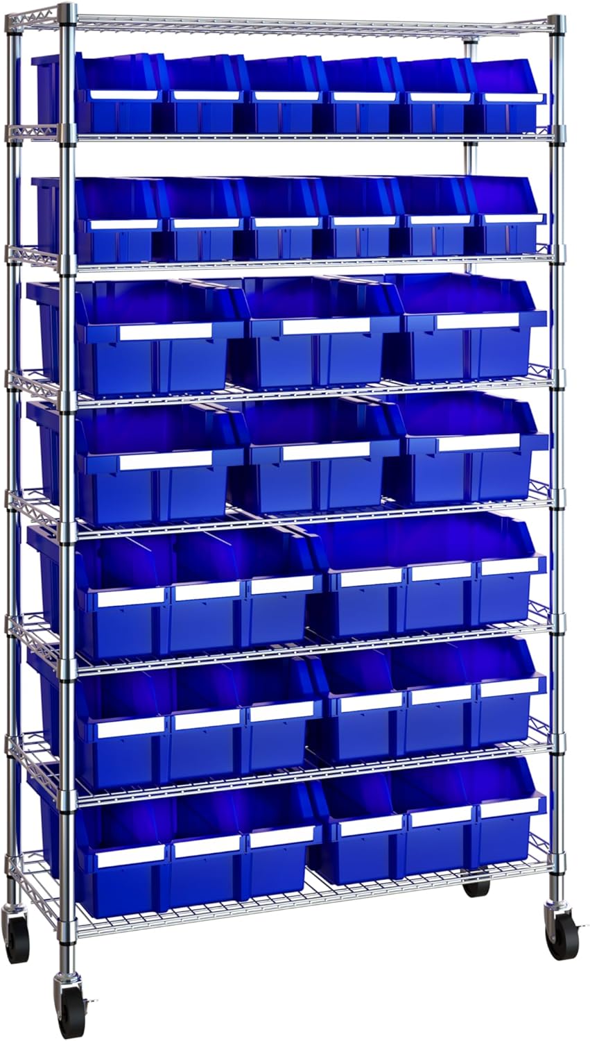 Seville Classics Heavy Duty NSF Bin Rack Solid Steel Wire Shelving Storage Unit, Patented Organizer for Garage, Warehouse, Office, Restaurant, Classroom, Kitchen, Gray, Includes 21 Bins