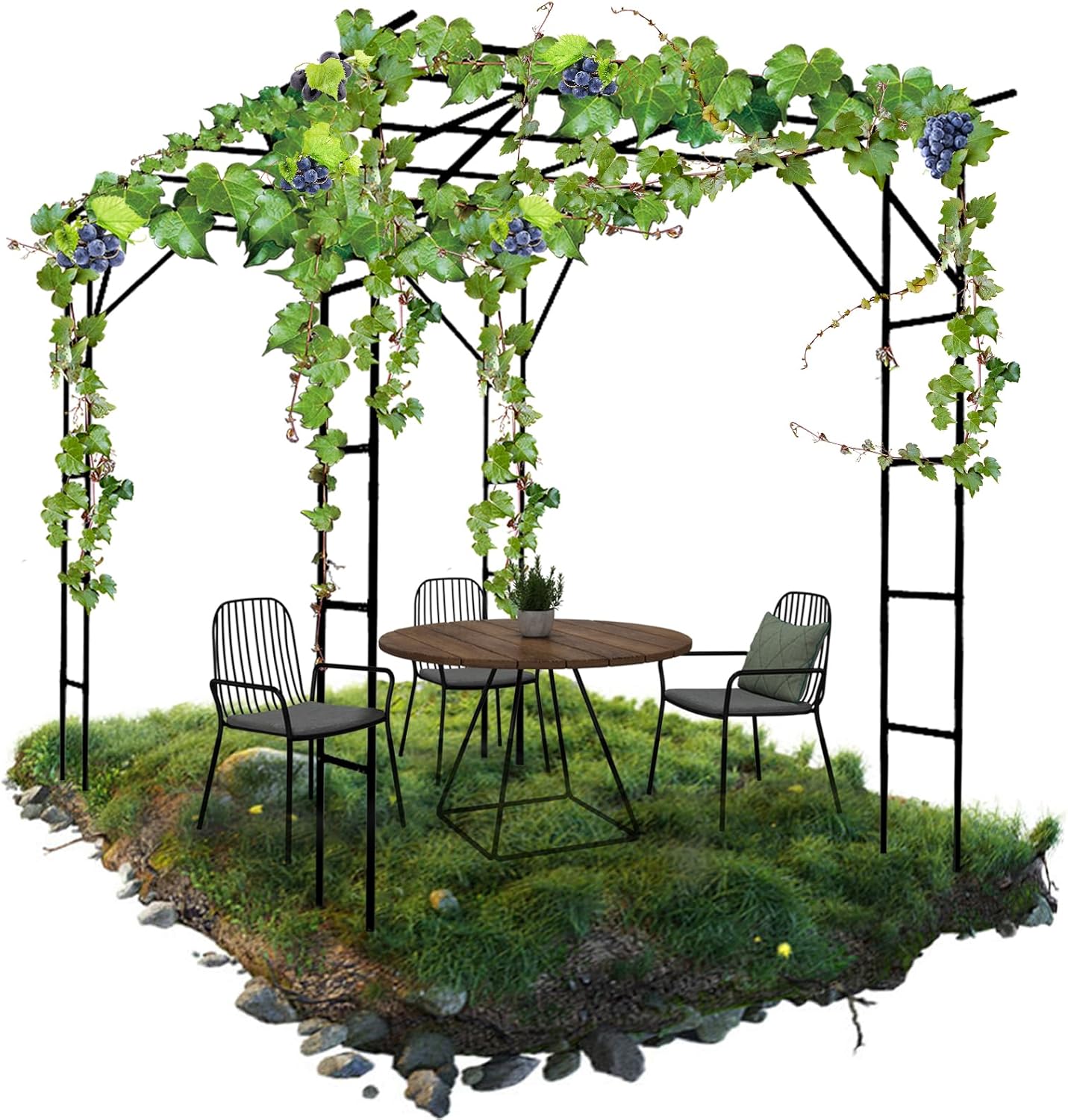 Grape Vine Trellis - Size: 78.8 * 78.5 * 59 inches - Large Outdoor Garden Arch Trellis, Used for Outdoor Climbing of Plants, Courtyard and Garden Decoration of Pavilions (Black)