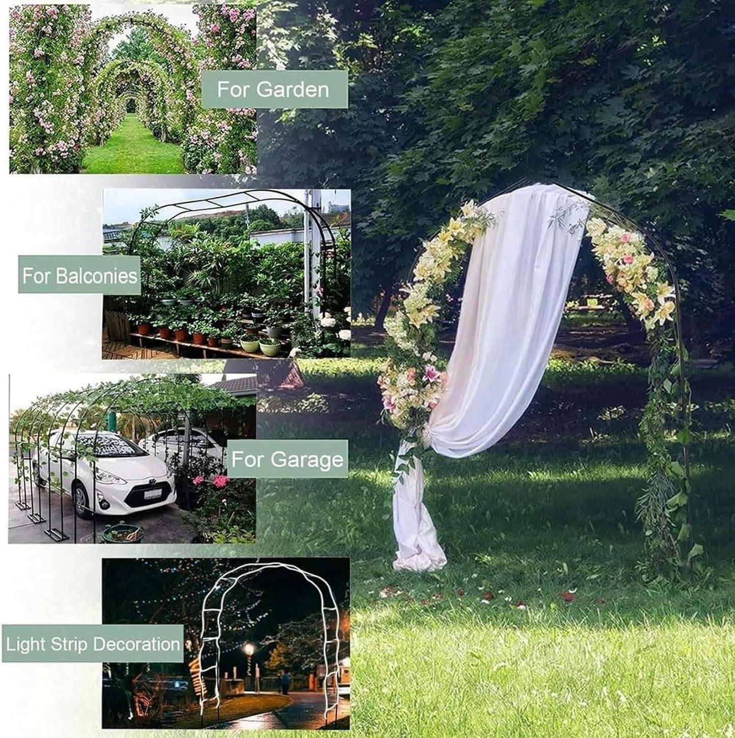 Garden Tree Arch Metal Arch, Used for Climbing Plants, Independent Tree Frame Pavilion Garden Arch(Green,W1.4M*H2.3M)