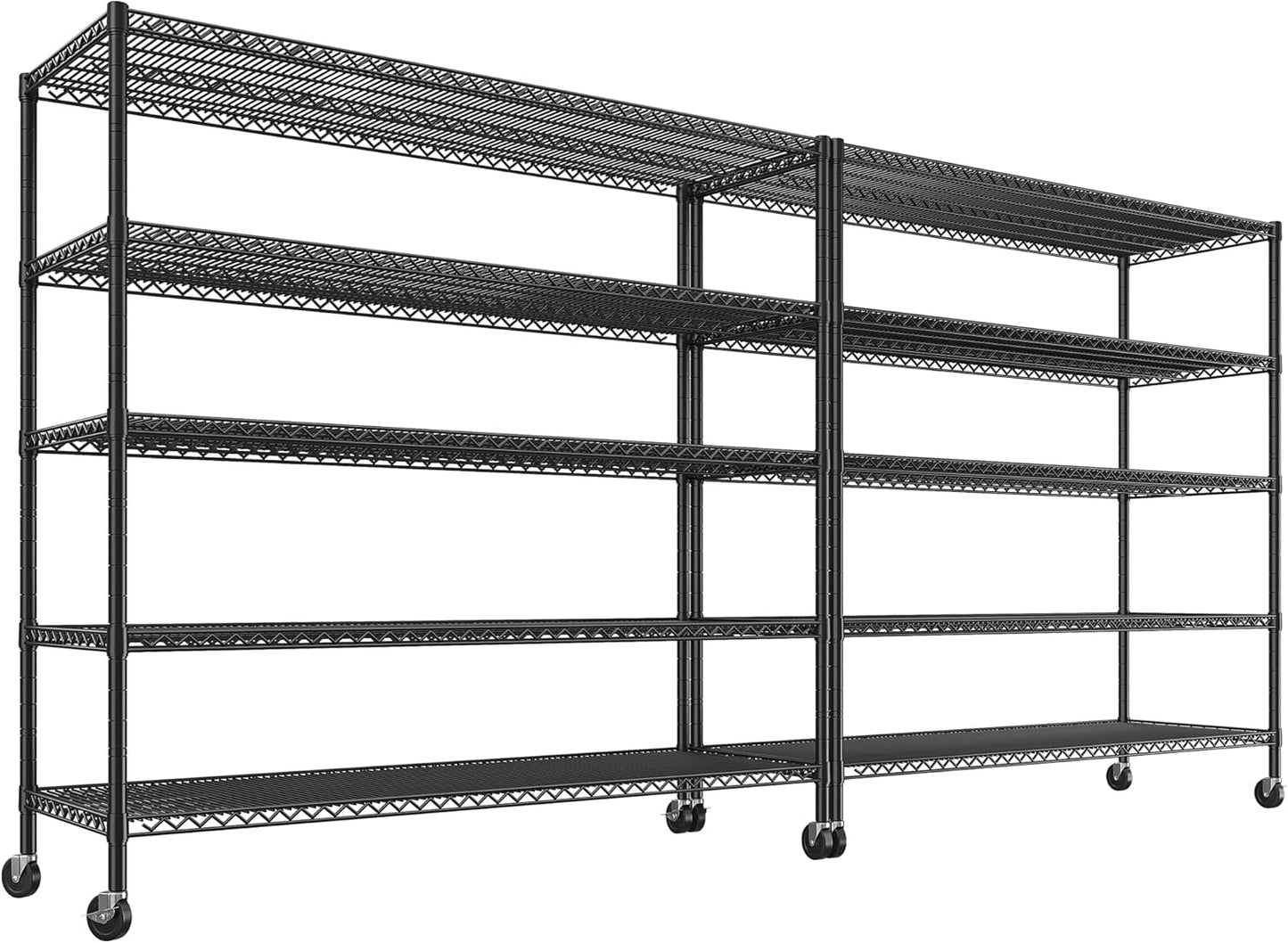 REIBII 85.7"H Storage Shelves 2998LBS Metal Shelving Units with Wheels&Feet, 5 Tier Garage Shelving Heavy Duty Adjustable Wire Shelf for Pantry Garage Commercial Industrials, 85.7"H X 55.5"W X 24.2"D