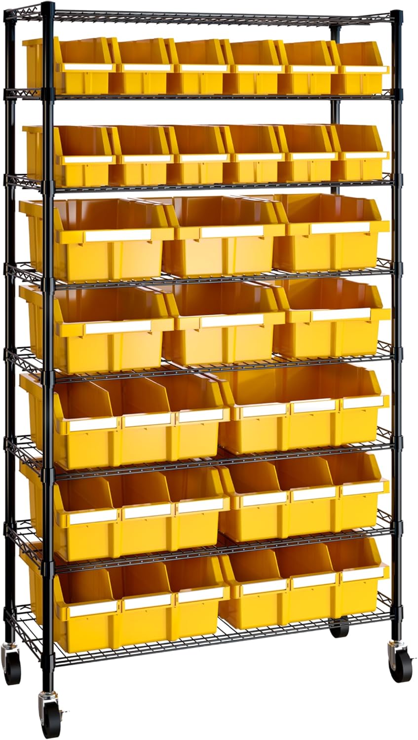 Seville Classics Heavy Duty NSF Bin Rack Solid Steel Wire Shelving Storage Unit, Patented Organizer for Garage, Warehouse, Office, Restaurant, Classroom, Kitchen, Gray, Includes 21 Bins