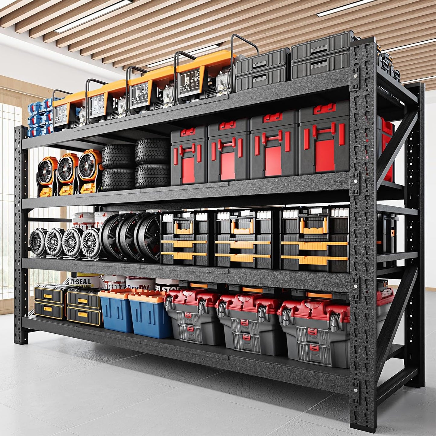 5000LBS Storage Shelves,71" W Garage Shelving Heavy Duty Metal Adjustable Garage Shelves, Shelving Units Industrial Shelving for Warehouse,71" W x 24" D x 69" H,Black