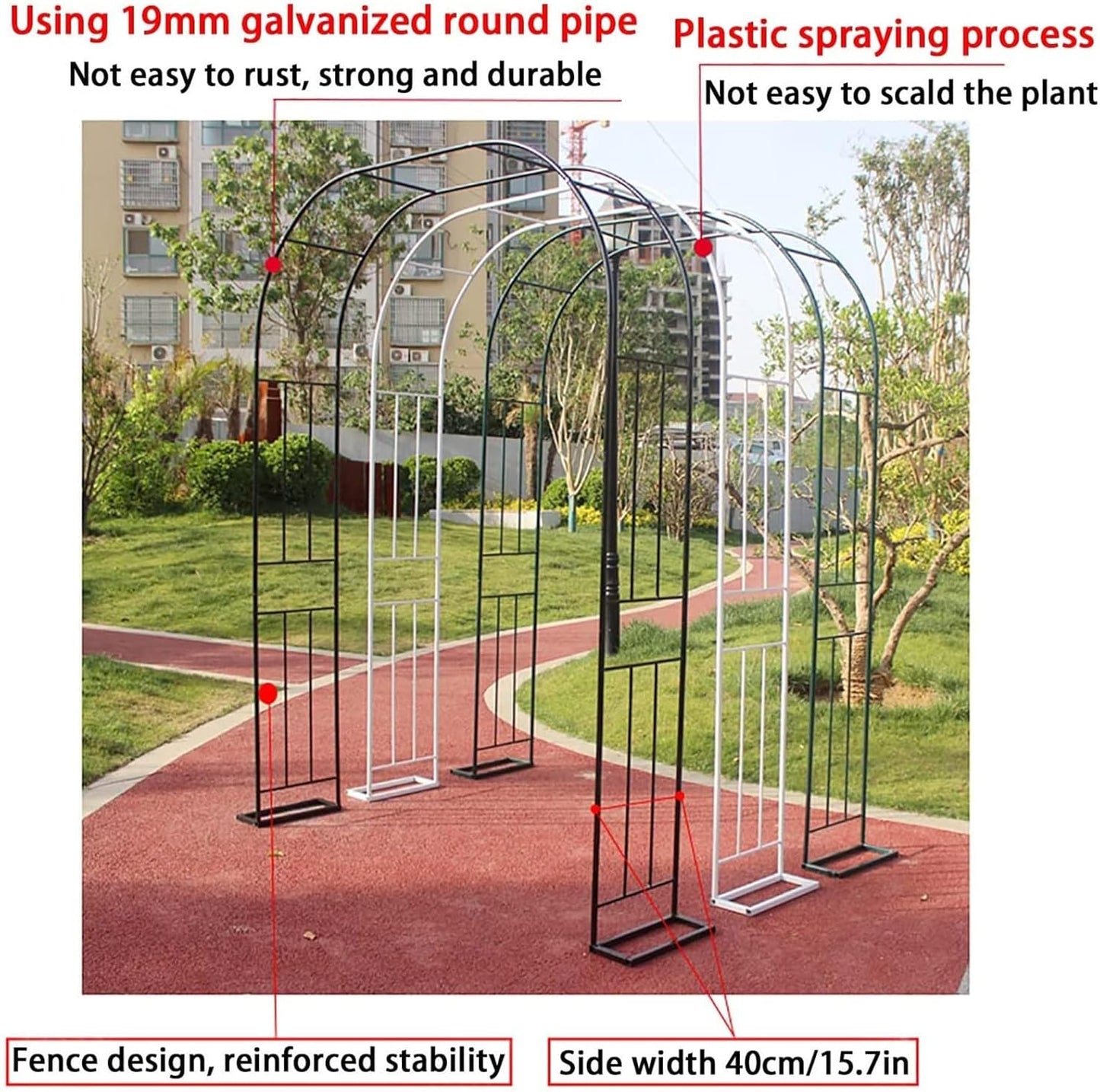 Large Metal Garden Arch, Rose Arch, Heavy Duty Strong Tubular Arbour, for Roses Climbing Plants Support Archway Garden Decoration,1.2m to 3m,Black-150×240cm