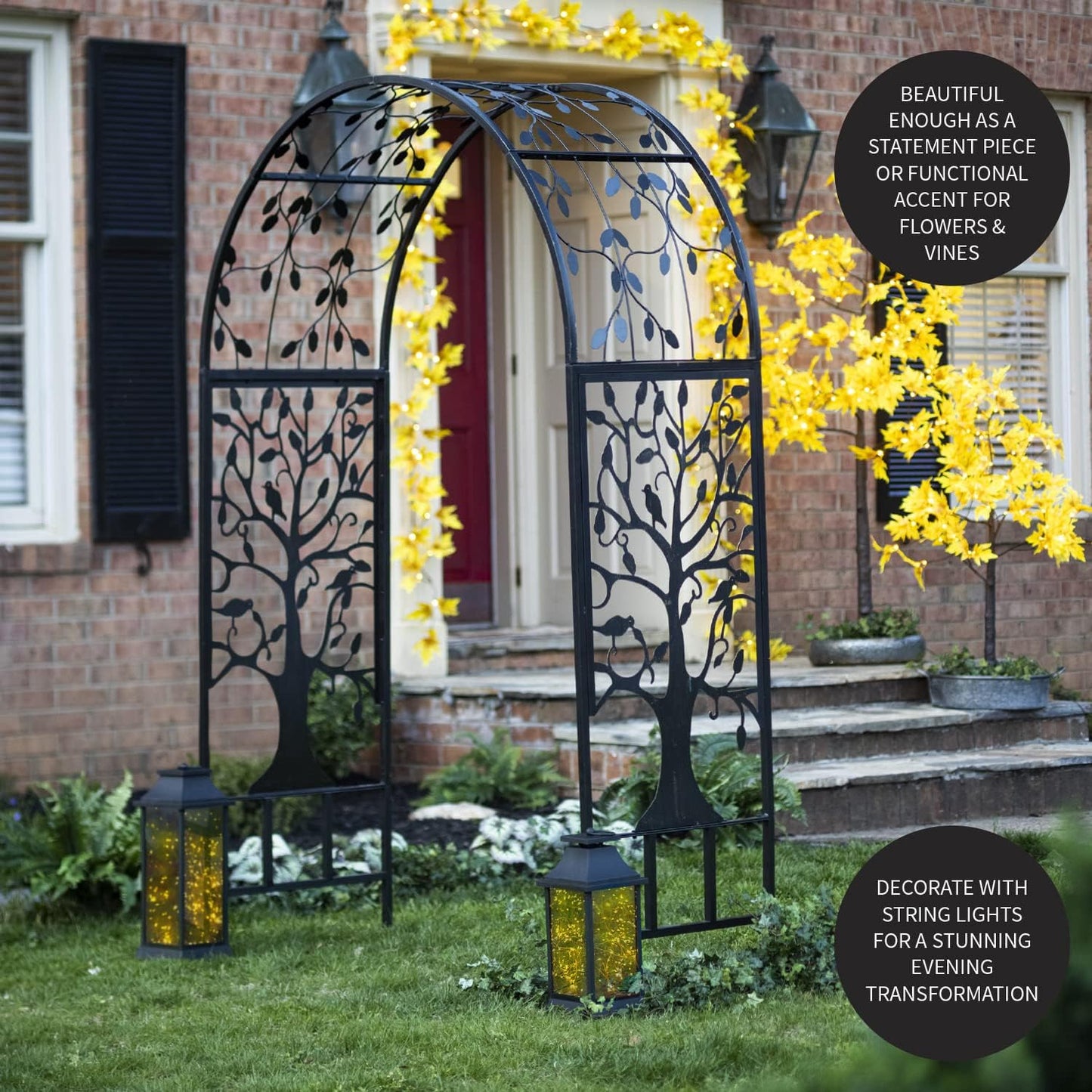Plow & Hearth Arch Metal Outdoor Garden Arbor | Tree of Life | 83 Inches Tall | Black | Trellis Lattice for Plants | Wedding | Outdoor Patio Décor