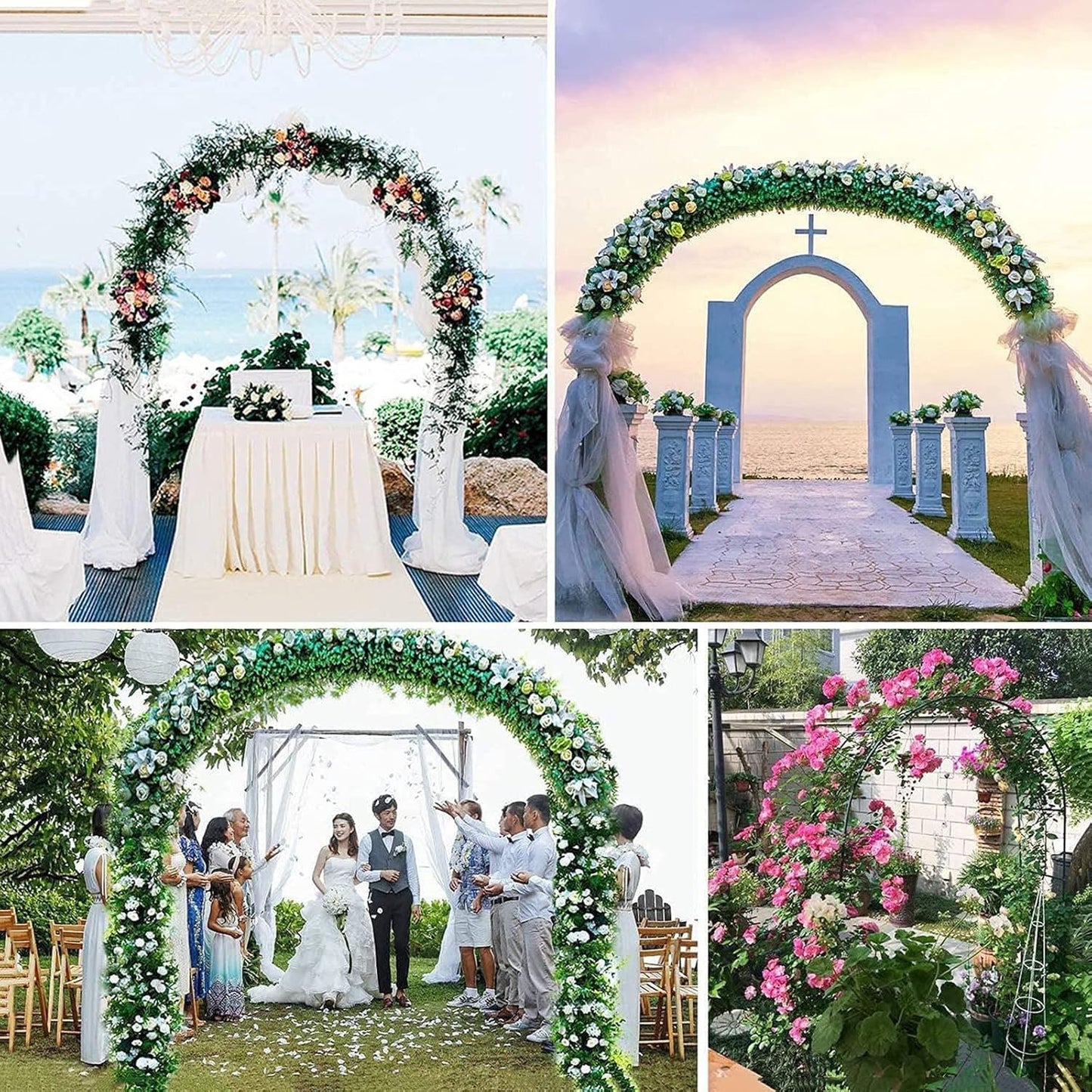 Large Metal Garden Arch, Rose Arch, Heavy Duty Strong Tubular Arbour, for Roses Climbing Plants Support Archway Garden Decoration,1.2m to 3m,Black-150×240cm