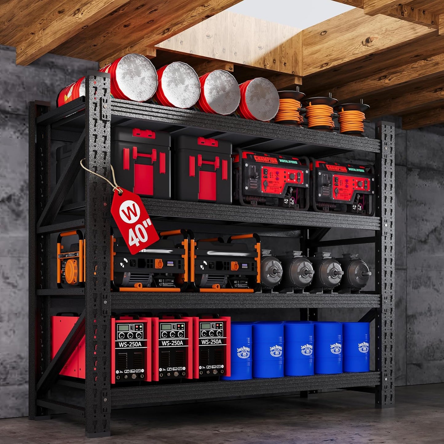 71” W Storage Shelves Heavy Duty, 5000LBS Metal Garage Shelving Units, 4 Tier Storage rack shelf, Steel Industrial Shelving , Adjustable Standing Shelf for Basement/Warehouse 71"W x 24"D x 70"H, Black